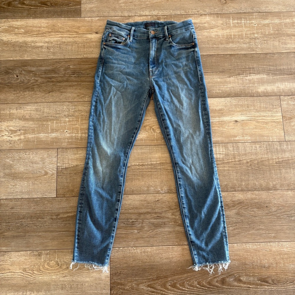 Mother High Waisted Looker Ankle Fray Jeans Women 26 Blue Hop On Hop Off Stretch